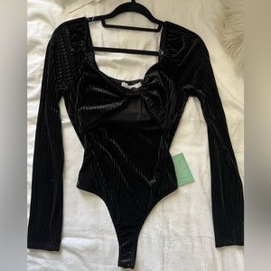 Black velour bow tie bodysuit size medium